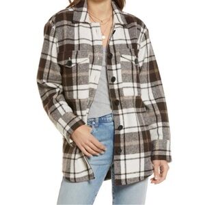 Treasure and Bond heavy Plaid Brown and White Women's button down shirt/jacket.